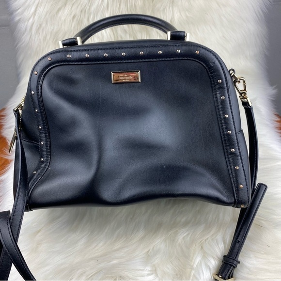 Kate Spade Black Leather Satchel/ Crossbody Bag with Gold Studs - Picture 1 of 10